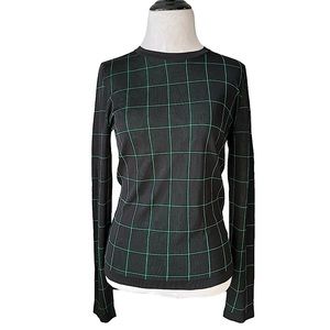 NWOT HUGO BOSS rare Felora luxury windowpane green/black long sleeve top new